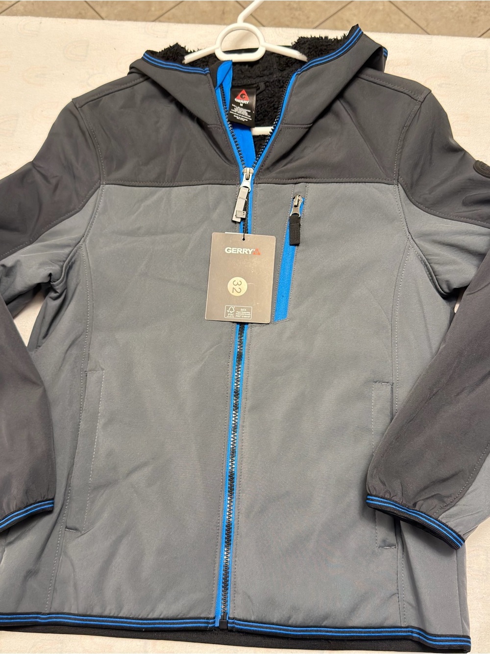 Gerry Weber Men's Gray Jacket with Blue Trim Hooded Softshell